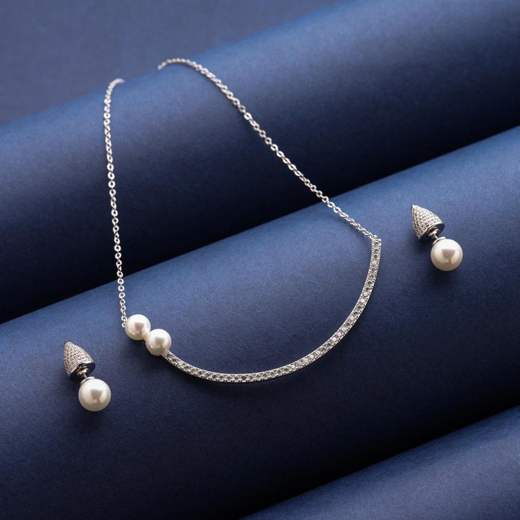 Claire Minimal Pearl Necklace Set - Blingvine Jewellery