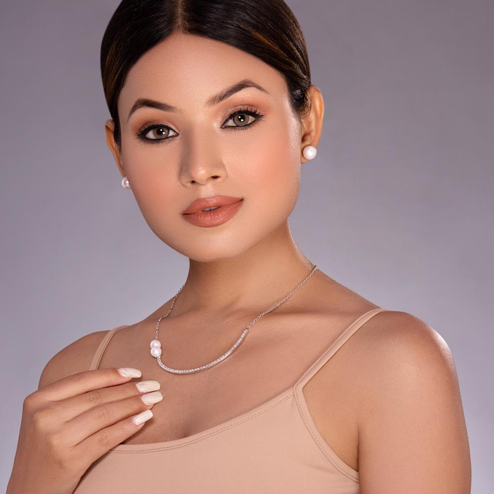 Claire Minimal Pearl Necklace Set - Blingvine Jewellery