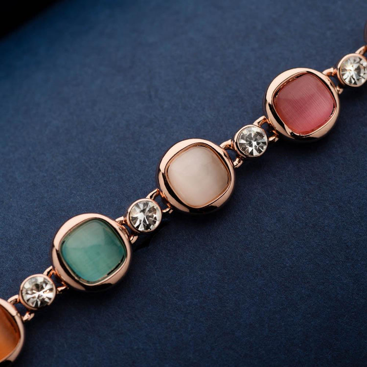 Rainbow Precious Gemstone Bracelet, Multi Stone Chain Bracelet - Valltasy