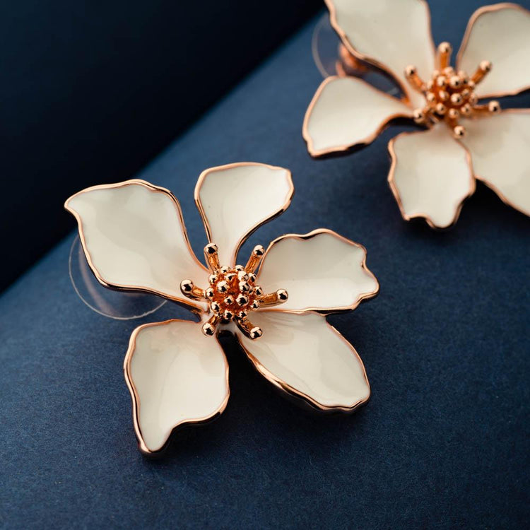 Dinaz White Floral Stud Earrings - Blingvine Jewellery
