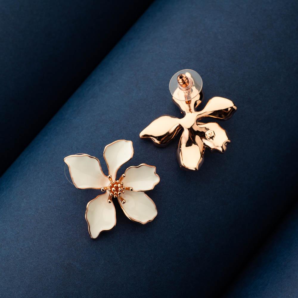 Dinaz White Floral Stud Earrings - Blingvine Jewellery