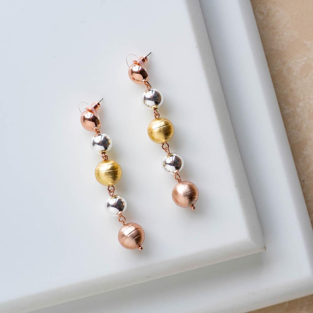 Dropets Triple Tone Long Earrings