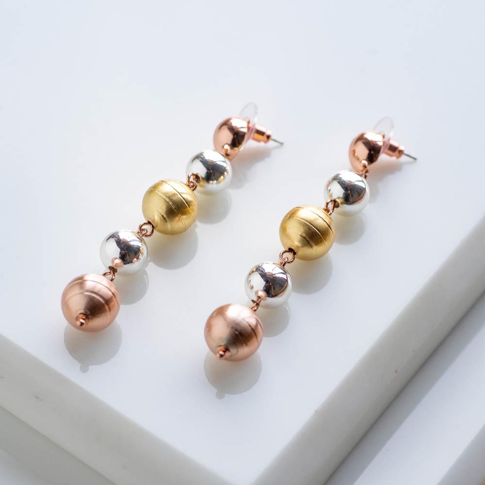 Dropets Triple Tone Long Earrings