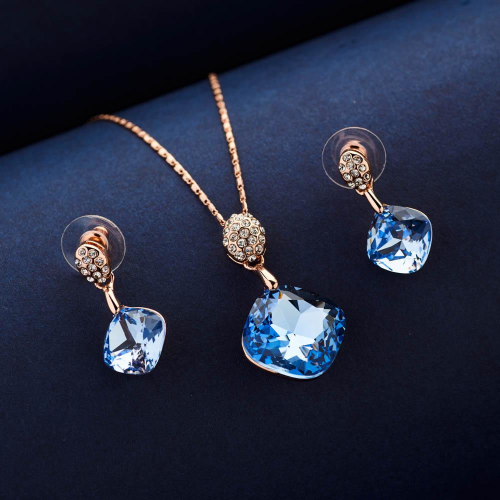 Elan Serene Blue Crystal Pendant set - Blingvine Jewellery