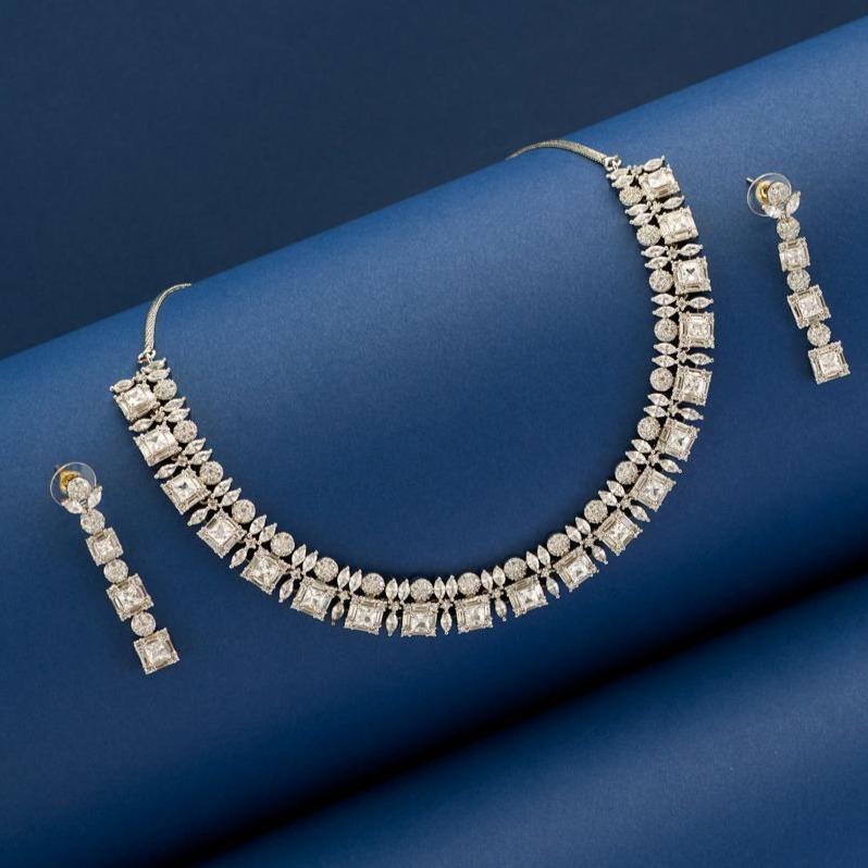 Elegant Baguette Diamond Sleek Necklace Set