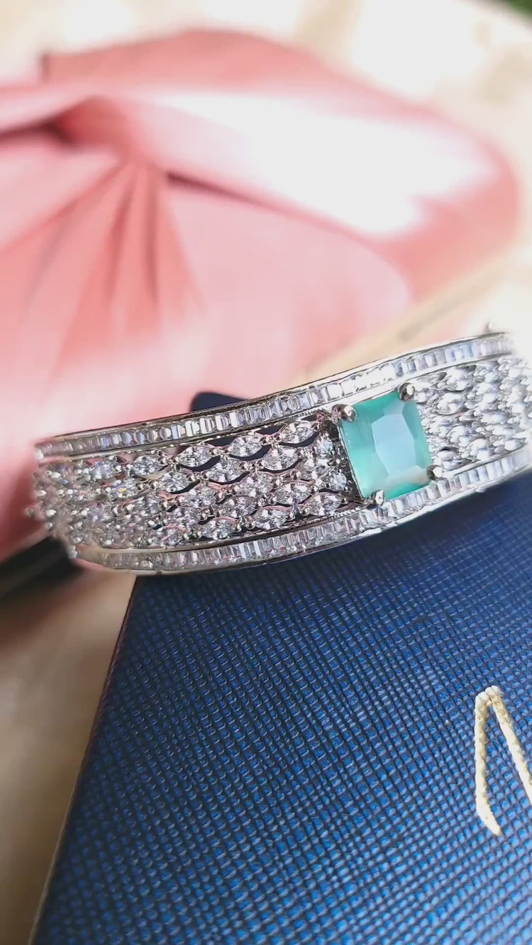 Tranquil Blue - American Diamond Rose Gold Plated Bangle Style Bracele –  Priyaasi