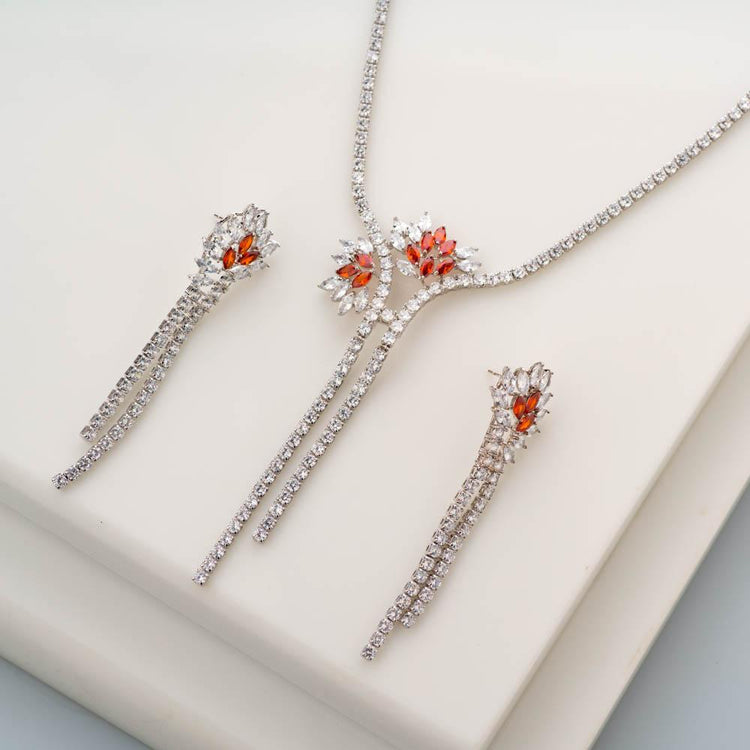 Floral Burst Crystal Necklace Set - Blingvine