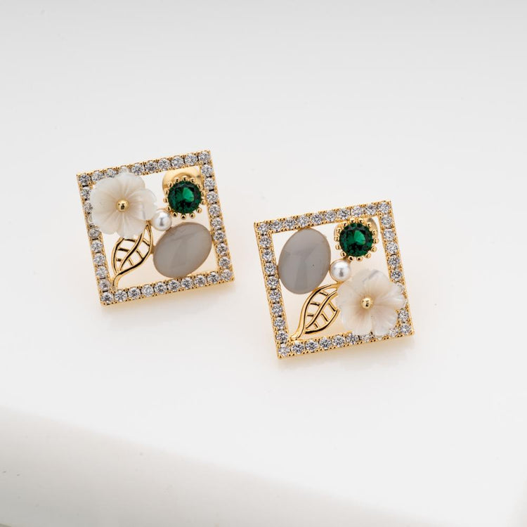 Floral Window Stud Earrings - Blingvine Jewellery