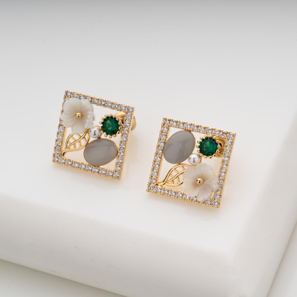 Floral Window Stud Earrings - Blingvine Jewellery