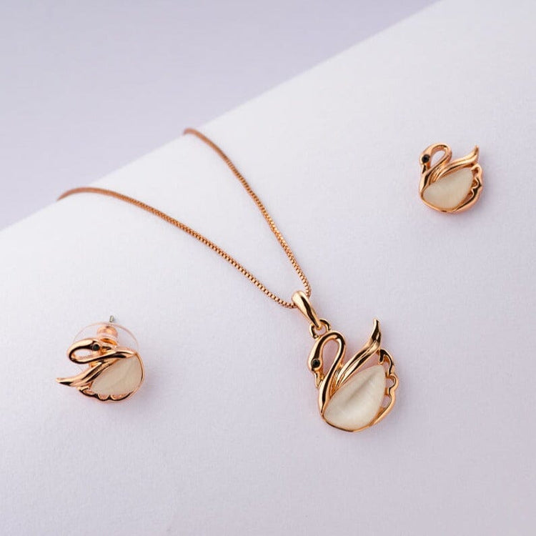 Swan Necklace Pendant Set for Girls Golden Swans Pendant Set