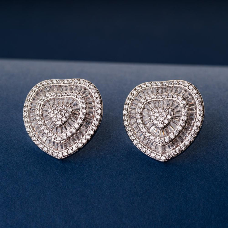 150-3329 - .72ct 18k White Gold Diamond Heart Stud Earrings &ndash...