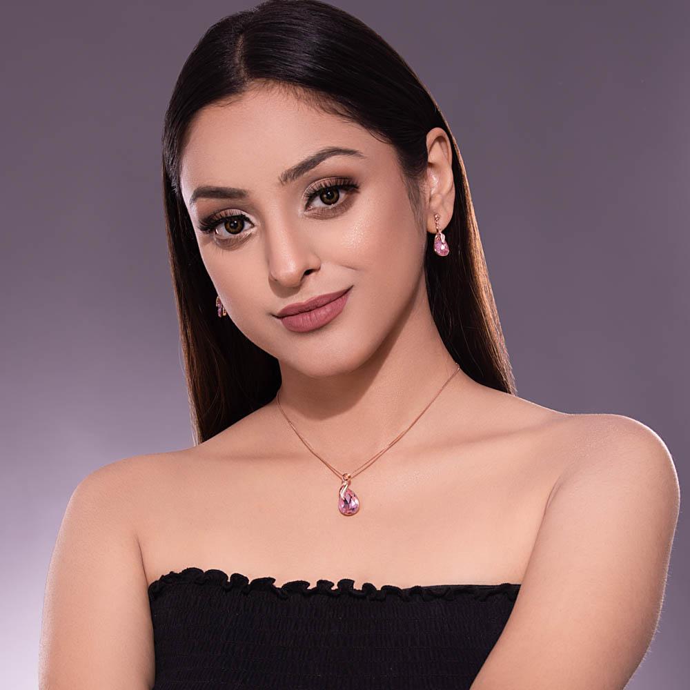 Immara Pink Crystal Pendant Set