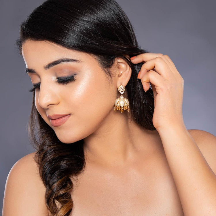 Buy Kairangi by Yellow Chimes Gold Metal Crystal Studded Beads Meenakari Jhumka  Earrings for Women and Girls - 8 cm Online at Best Prices in India -  JioMart.