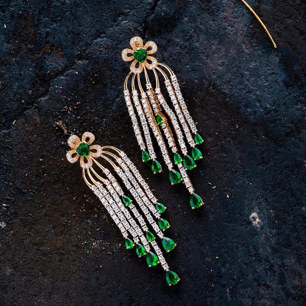 Kesha Luxury Long Earrings - Green