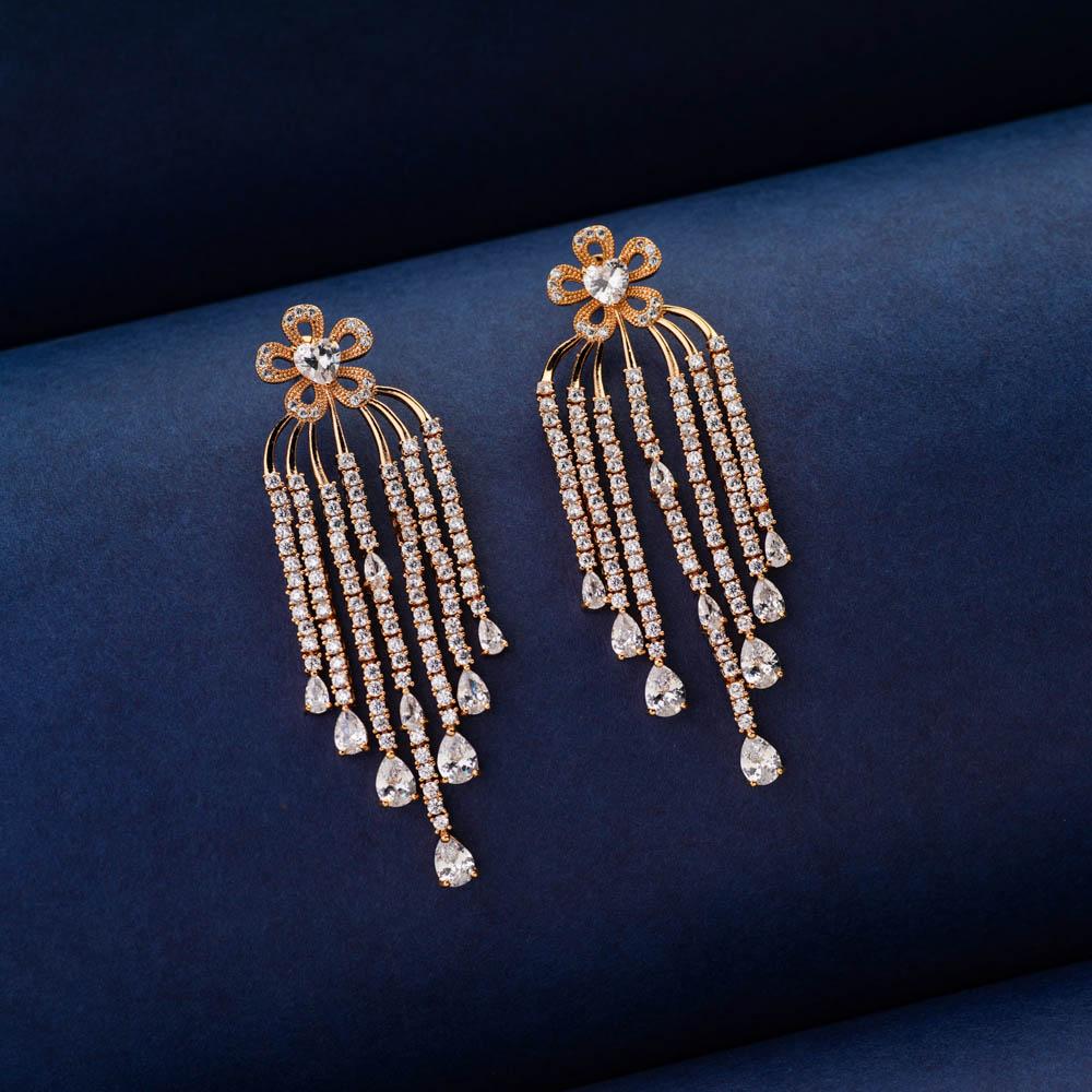 Long Designer Partywear Earrings  Golden Color Earrings for Gown and  Lehenga  Kesha Luxury Long Earrings by Blingvine