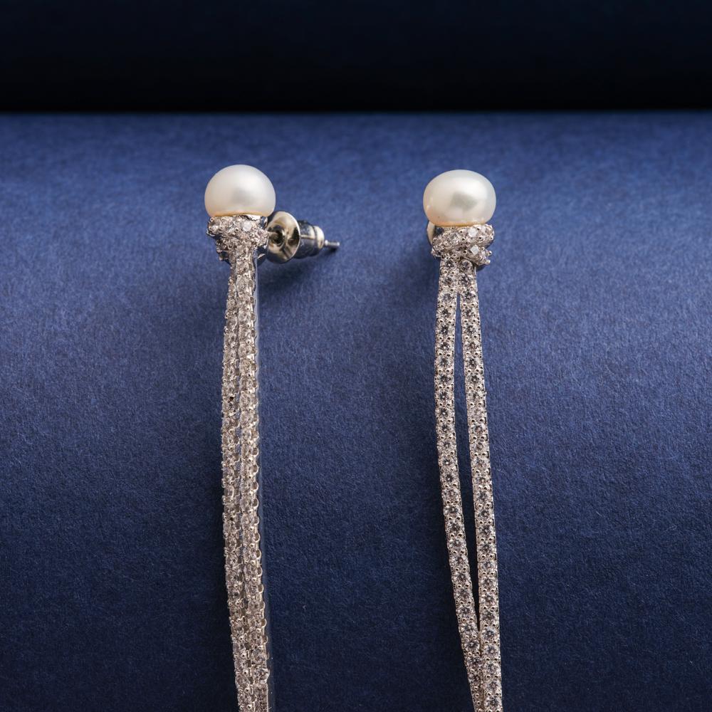 Kiaa Crystal and Pearl Long Earrings - Blingvine Jewellery