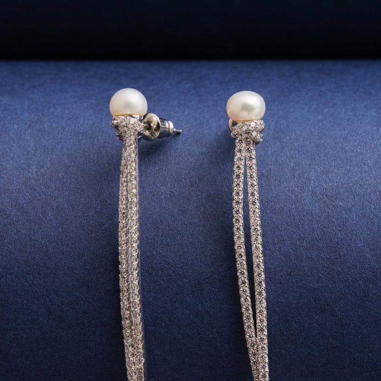 Kiaa Crystal and Pearl Long Earrings - Blingvine Jewellery