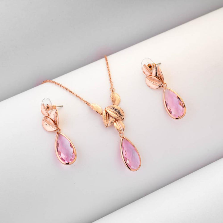 Kimaya Pink Crystal Pendant Set