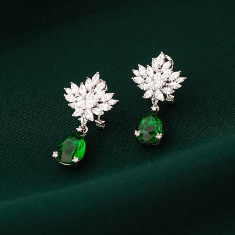 Leila Crystal Stud Earrings Green - Blingvine