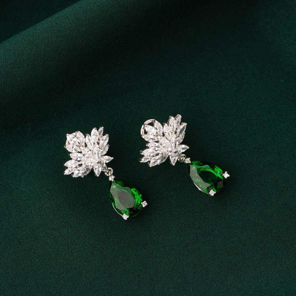 Leila Crystal Stud Earrings Green - Blingvine