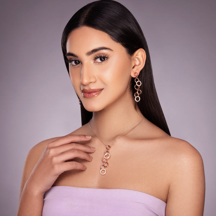 Rose Gold Designer Pendant Set Gift for Girl Friend Long