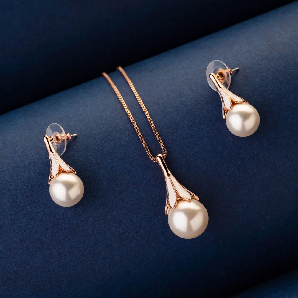Buy/Send 3 Line Pearl Necklace & Earrings Set Online- FNP