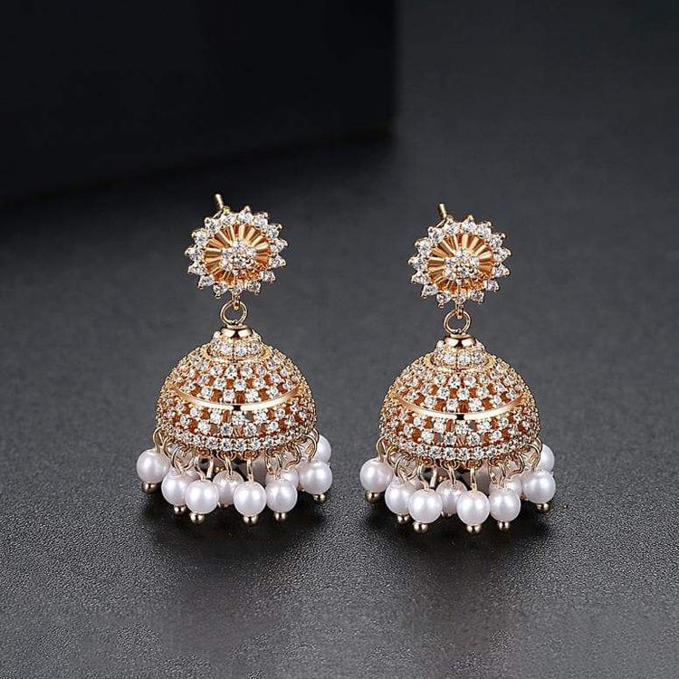 fcity.in - Mukutmoni Gold Plated Latest Design Stylish Pearl Jhumka Earrings  For
