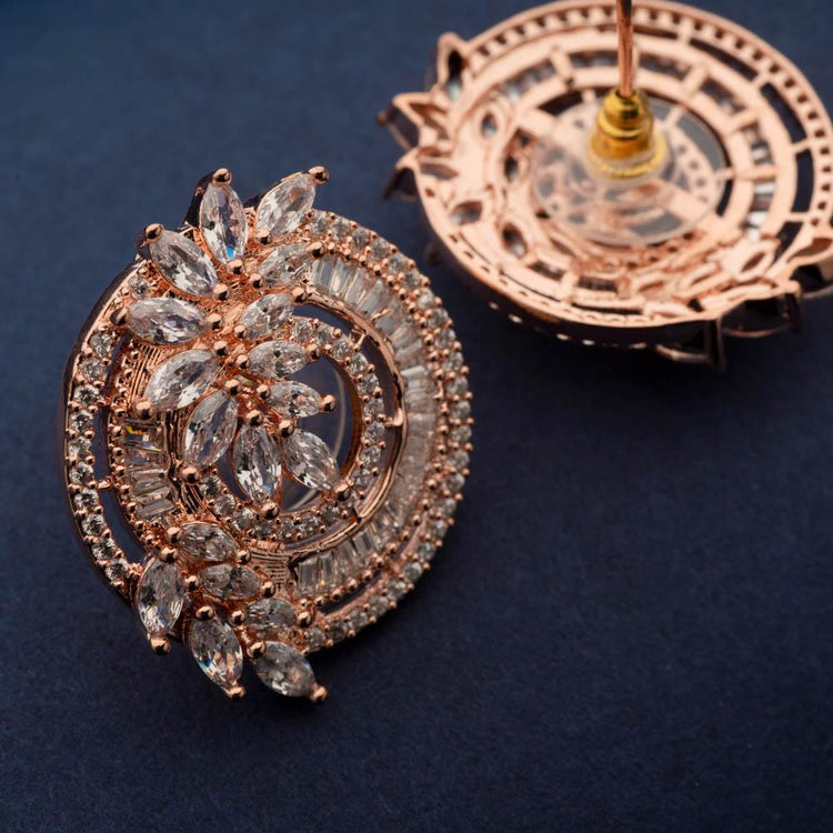 Delicate embossed rose gold 18k stud earrings- DTO0009 | Maniramji  Jewellers | Jewelry Store Since 1938