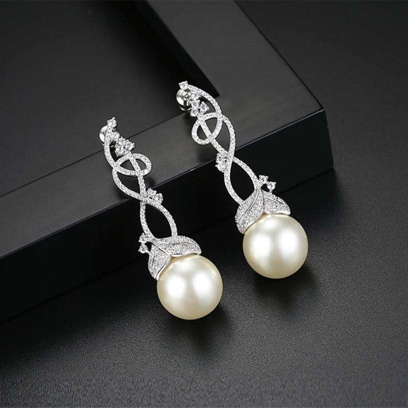 Myra Crystal Pearl Long Earrings - BlingVine