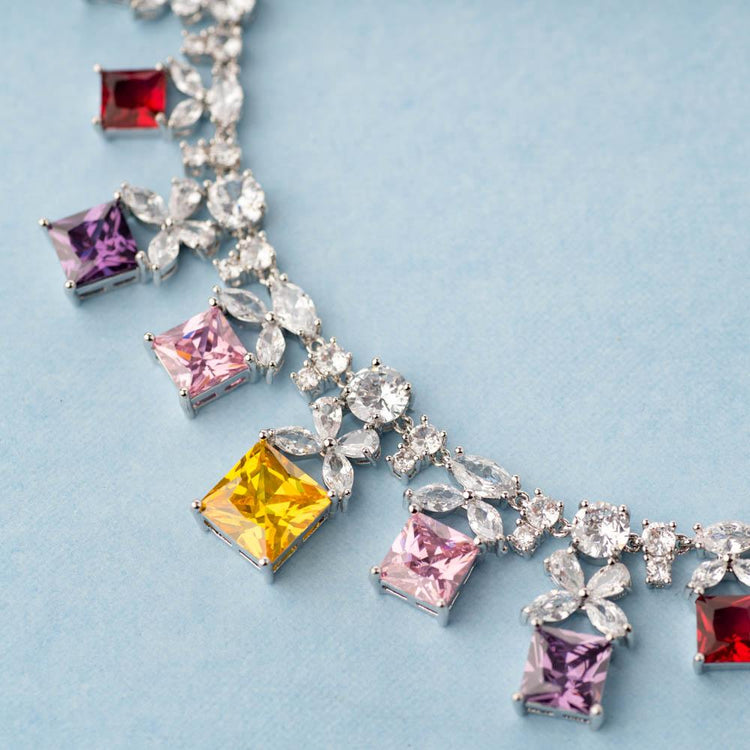 Navratan Luxury Crystal Necklace Set - Blingvine