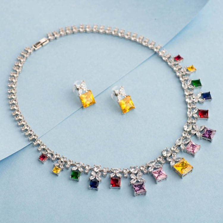 Navratan Luxury Crystal Necklace Set - Blingvine