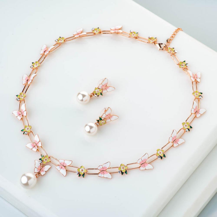 Paradise Enamel Floral Necklace Set - BlingVine Jewelry