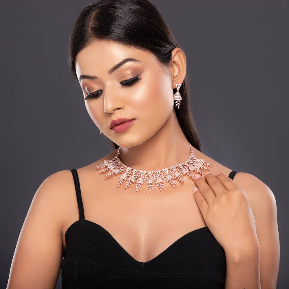 Parampara Rose Gold Necklace Set - Blingvine