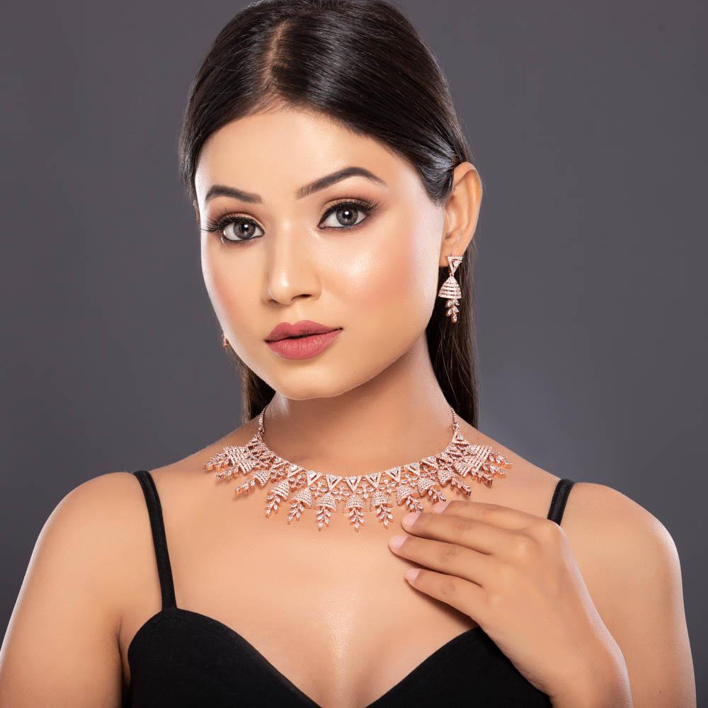 Parampara Rose Gold Necklace Set - Blingvine