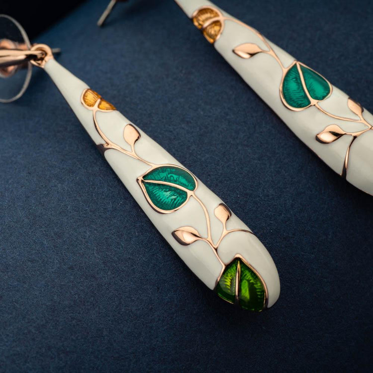 Phulkari Slim Enamel Long Earrings - Blingvine Jewelry