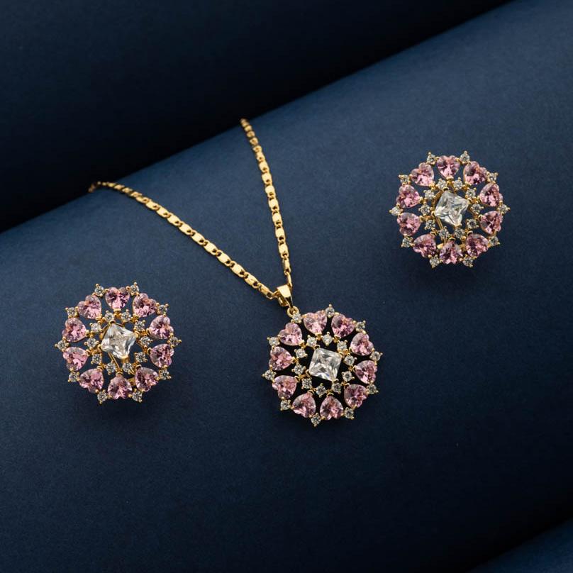 Pink Vibes Crystal Pendant Set - Blingvine Jewellery