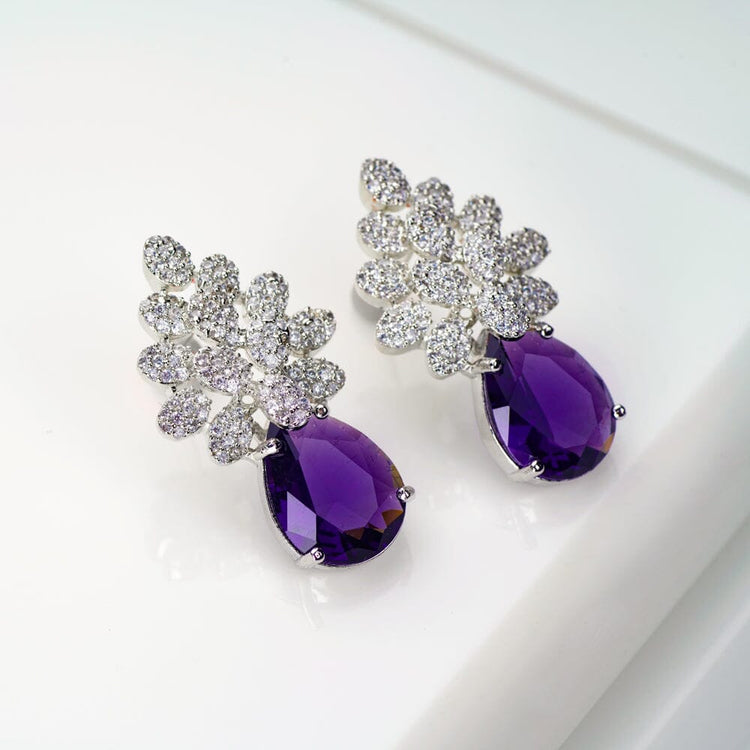 Trendy & Stylish Drop Dangle Stone Yellow Gold Plated Earrings for Women  and Girls Handmade Purple