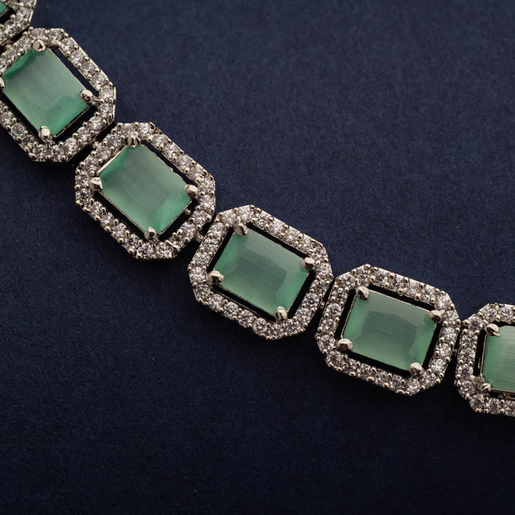 Prisha Sea Green Stone Necklace set - Blingvine Jewellery