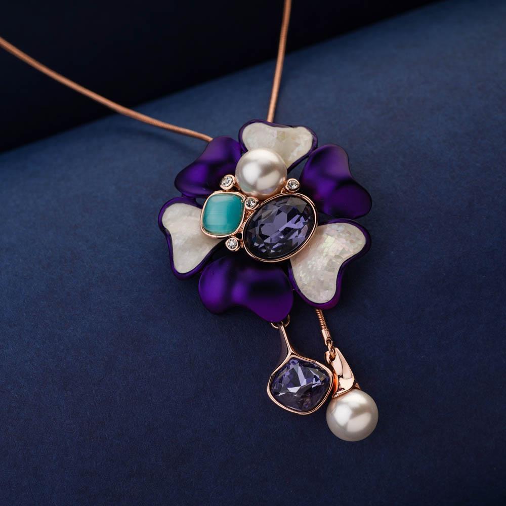 Purple Blossom Long Necklace Set - Blingvine Jewellery