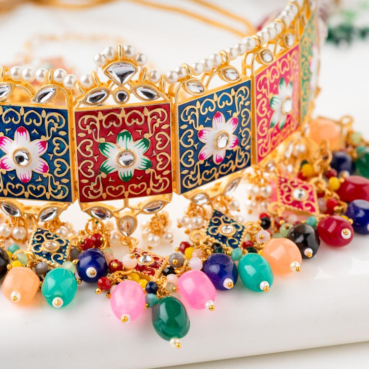 Multicolor Meenakari Necklace Set - Wedding Necklace Set - Riwayat