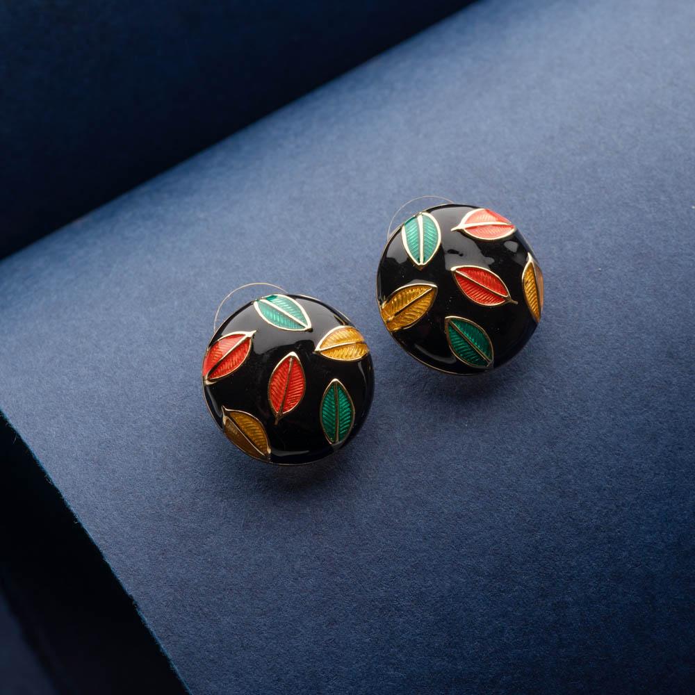 Romeo Black Enamel Stud Earrings - Blingvine