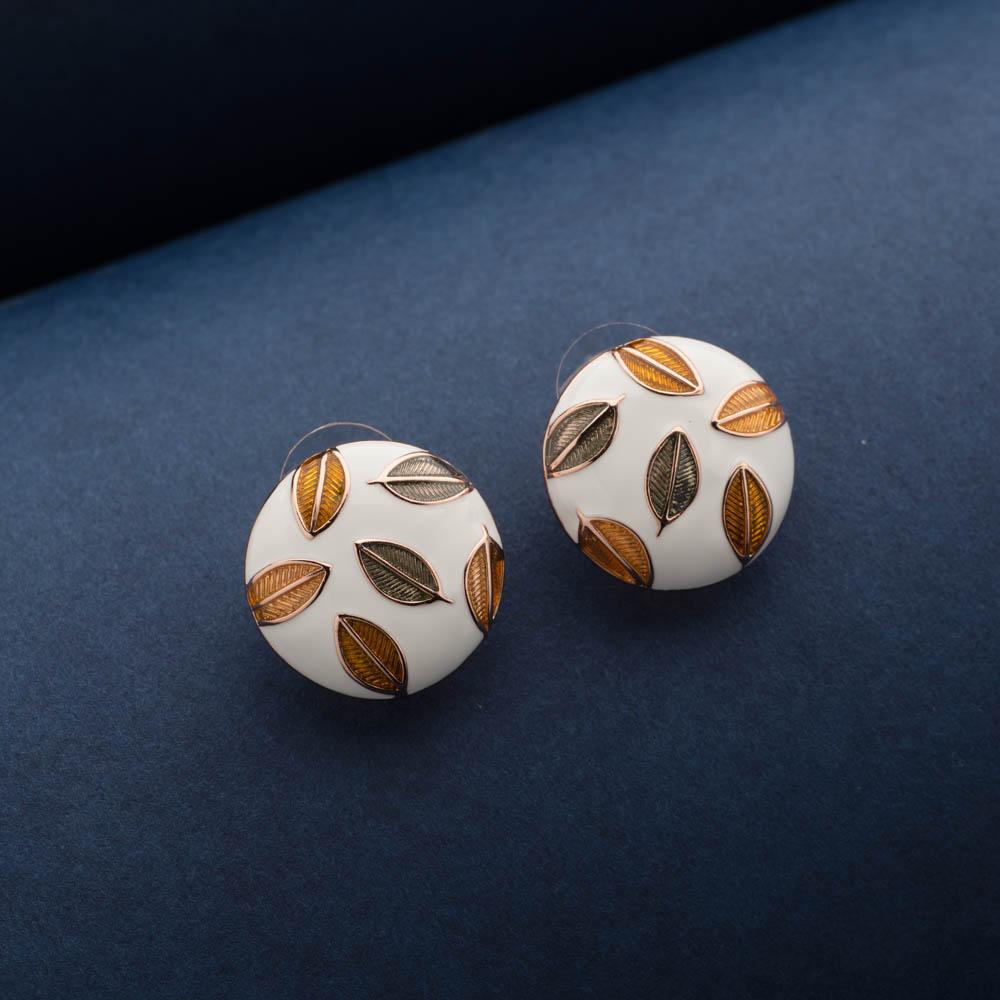 Romeo White Enamel Stud Earrings - Blingvine