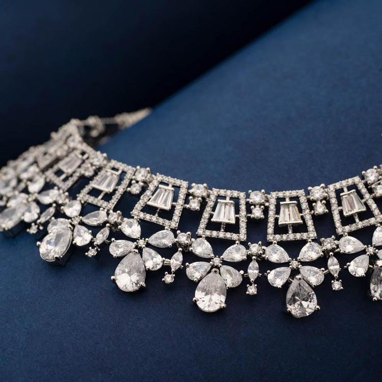 American Diamond Necklace Set with Modern Design - Wedding Necklace Set ...