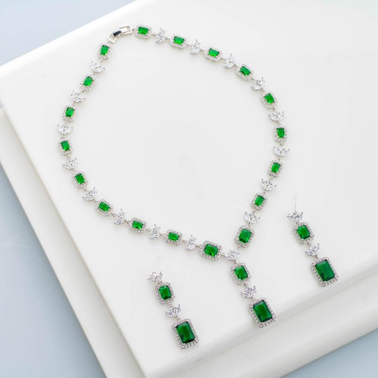 Royal Filigree Green Crystal Necklace Set - Blingvine