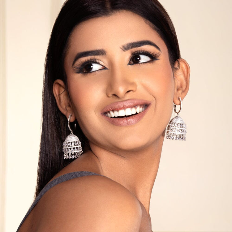 Tanoor Jhumka Earrings | Designer Crystal Earrings Online | Kuberlo
