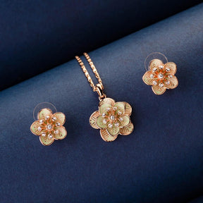 Floral Pendant Necklace Set with Rose Gold Polish - Gift for Girlfriend ...