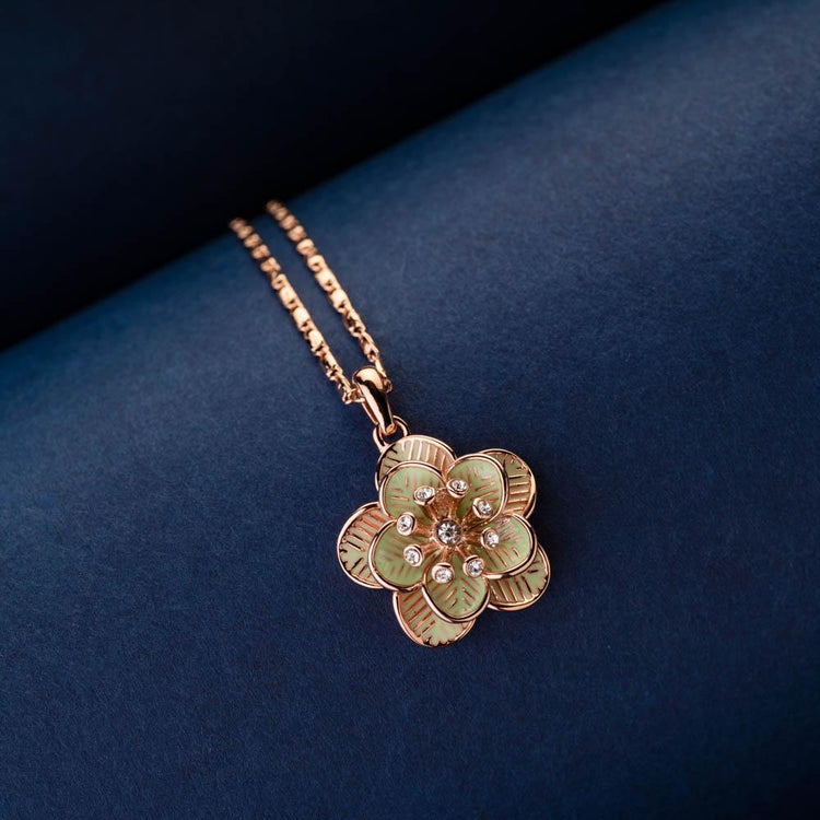 Sakura Foral Pendant Set Olive Green - Blingvine Jewelry