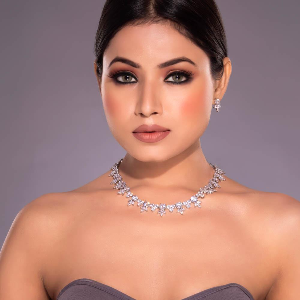 Sayali Crystal Diamond Necklace Set - Blingvine Jewellery