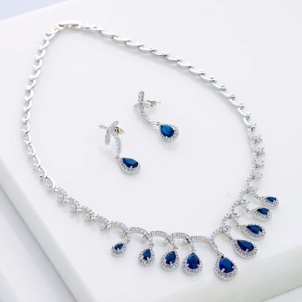 Blue Necklace Set with Crystals for Weddings - Senorita Blue ...