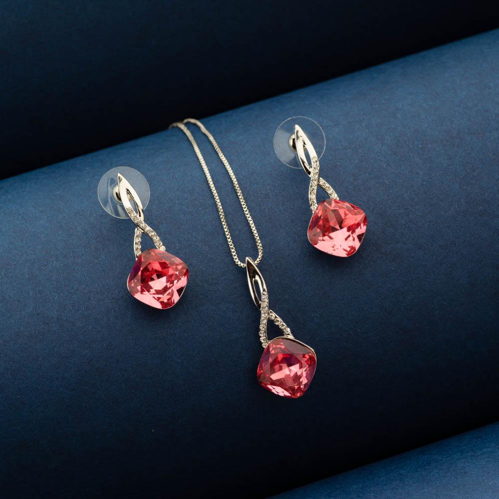 Sharon Red Crystal Pendant Necklace Set - Blingvine Jewellery